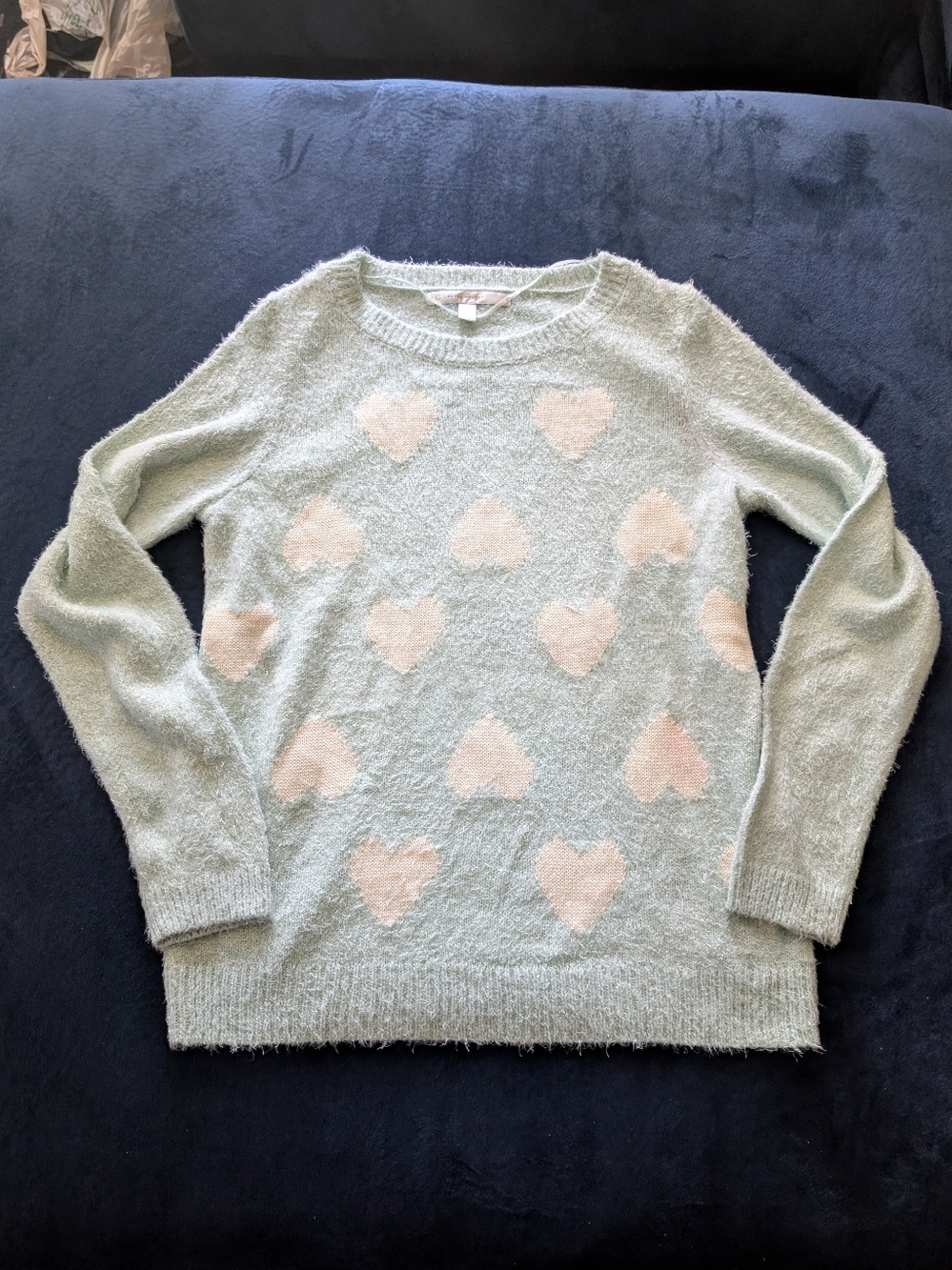 Lauren Conrad Cozy Mint Aqua  Heart Pattern Sweater -
